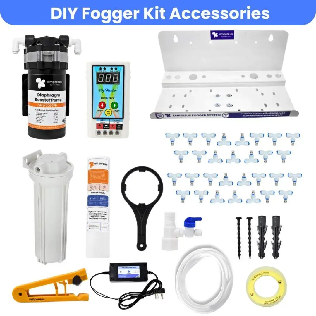 रशेल 15 नोजल फॉगर किट पूरा सेट | गाय शेड, उद्यान और आउटडोर के लिए धुंध शीतलन प्रणाली