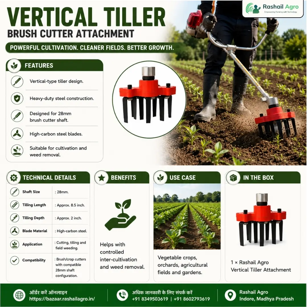 Rashail Agro Vertical Tiller 28mm Attachment for Brush Cutter